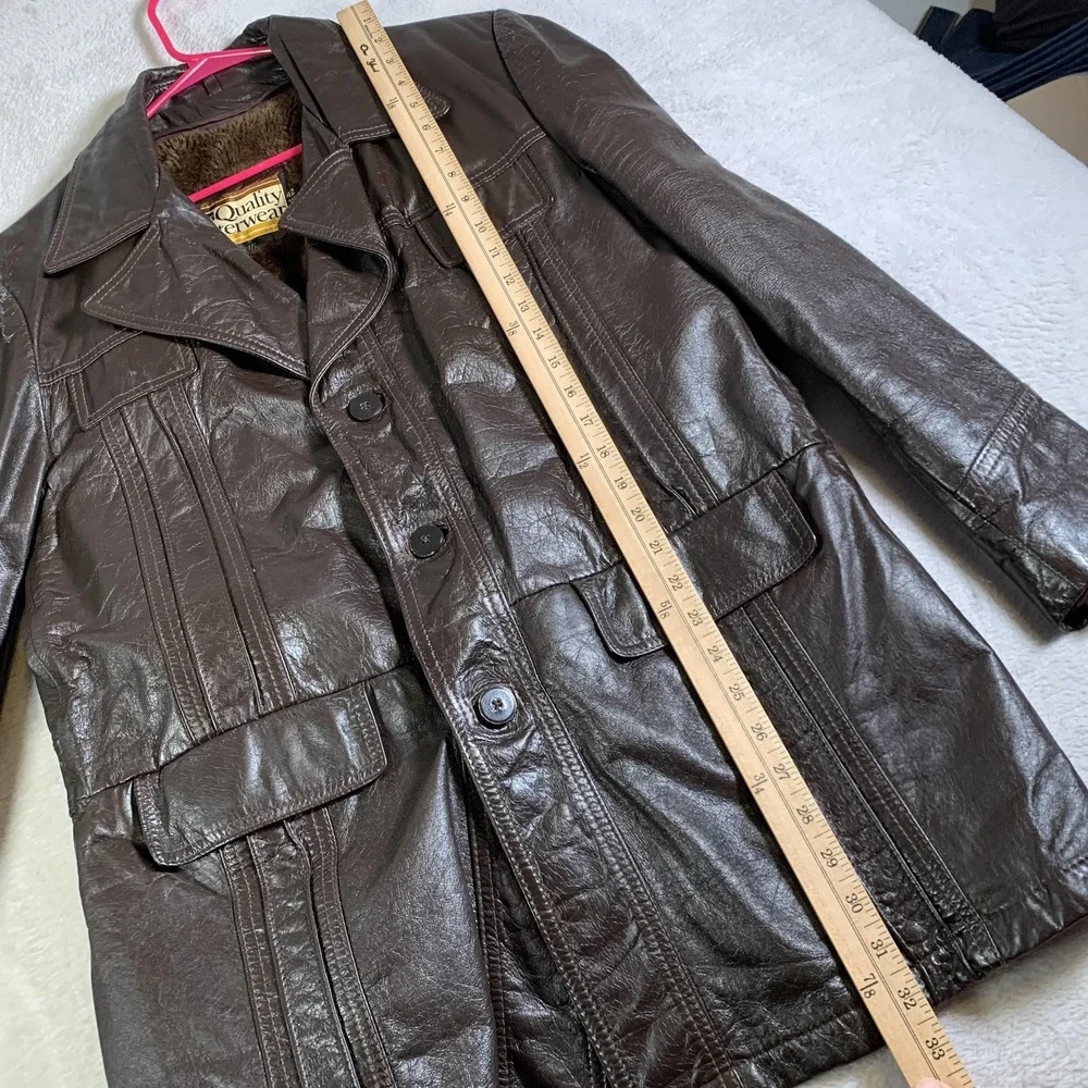 Vintage Montgomery Ward Jacket Mens 42‎ Brown Leather Car Coat Sherpa 70s 80s